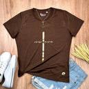 Camiseta Feminina Marrom Cruz Dourada Jesus Cristo