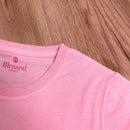 Camiseta Feminina Rosa Aplique Jesus Glitter Dourado