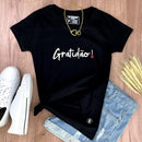 Camiseta Feminina Preta Gratidão!