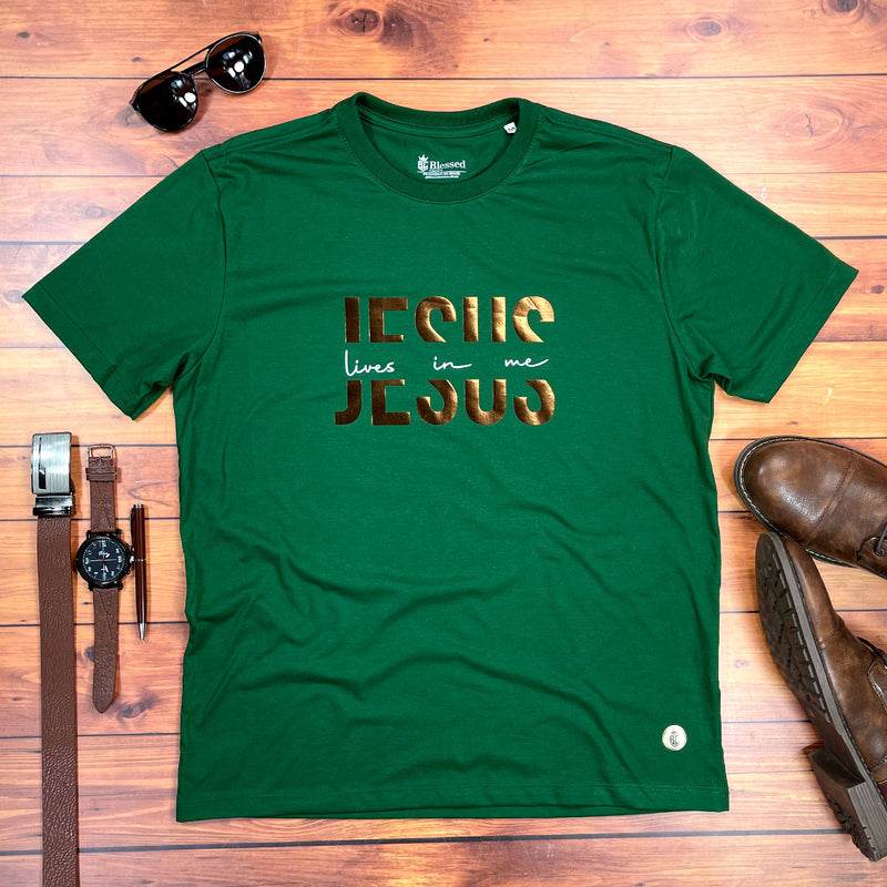 Camiseta Masculina Verde Jesus lives in me