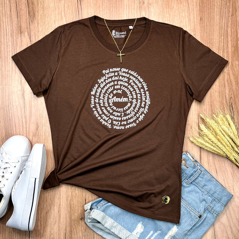 Camiseta Feminina Marrom Oração Pai Nosso