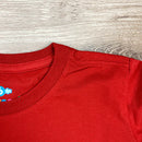 T-Shirt Infantil Vermelha Leão Jesus Ele Vive Ele Reina