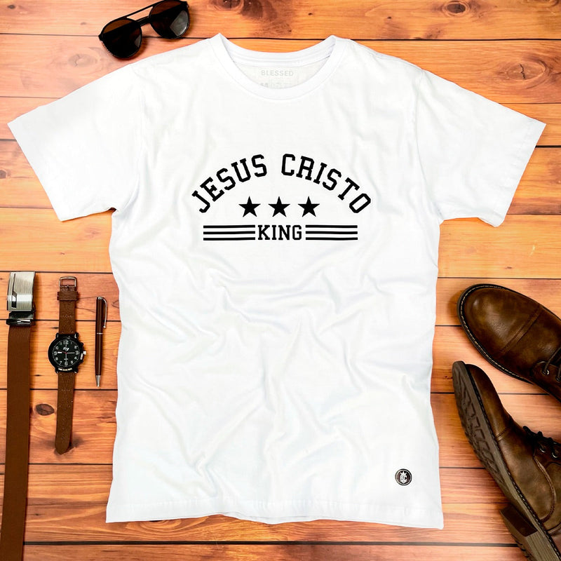 Camiseta Masculina Branca Jesus Cristo king