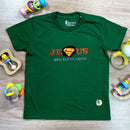 T-Shirt Infantil Verde Jesus Meu Super Herói